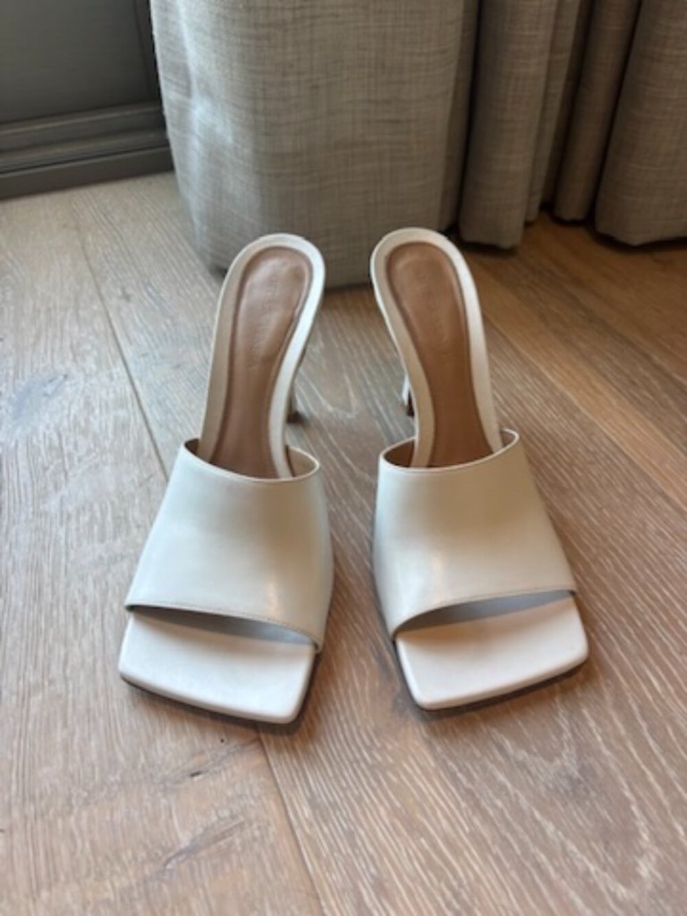 Bottega Veneta Stretch square-toe leather heeled sandals in 37.5